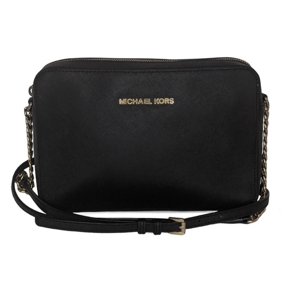MICHAEL KORS Black Saffiano Leather Crossbody Bag Chain Strap Purse - Picture 2 of 12